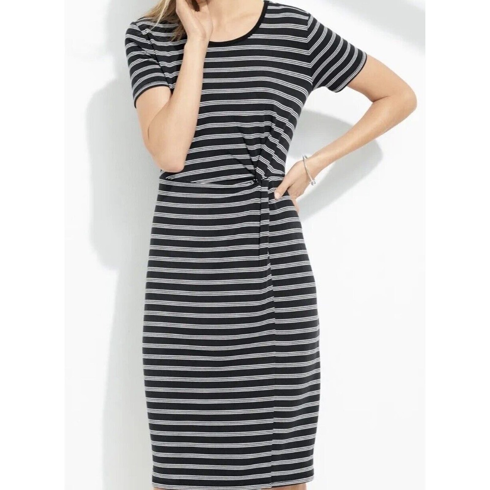 T by Talbots Stripe Knee Length Dress Women's Size Petite LP Fluid Twist Side